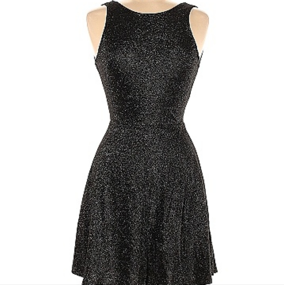 DIVIDED by H&M Women's Black Metallic Shimmer A-Line back cut out Tank Dress